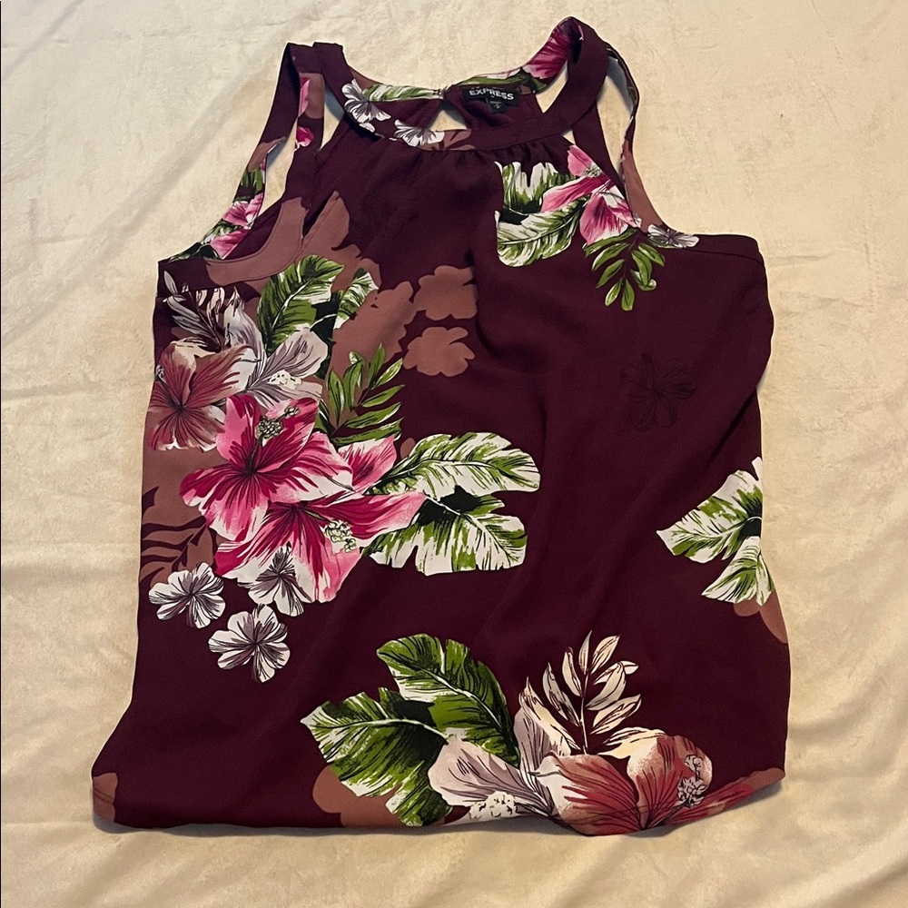 Express Burgundy Floral Tank Top